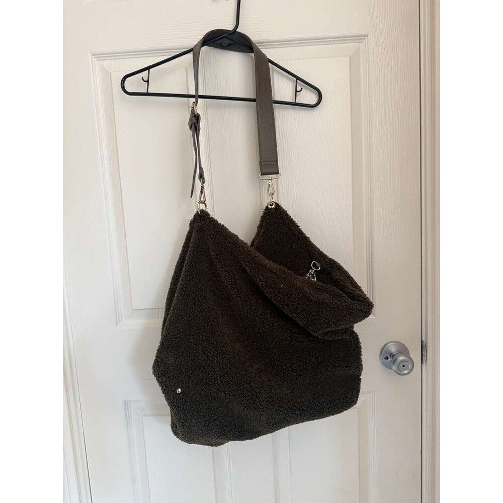 ZARA Faux Shearling Teddy Hobo Bag Brown Shoulder Bag Chain Strap